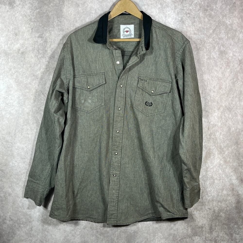 Mid West Garment Co. Western Shirt Mens Gray Long Sleeves Snap Front Cowboy‎